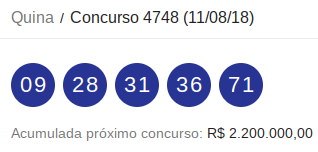 Quina/Concurso 4748 (11/08/18)