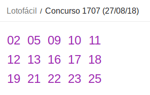 Lotofácil/Concurso 1707 (27/08/18)
