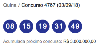 Quina/Concurso 4767 (03/09/18)