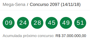 Mega-Sena/Concurso 2097 (14/11/18)