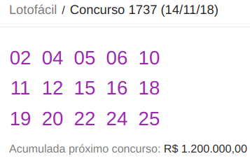 Lotofácil/Concurso 1737 (14/11/18)