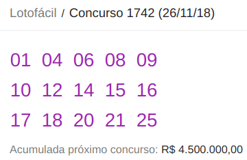 Lotofácil/Concurso 1742 (26/11/18)
