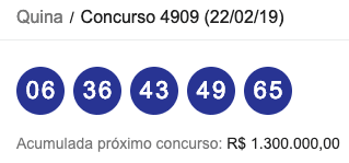 Quina/Concurso 4909 (22/02/19)