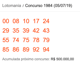 Lotomania/Concurso 1984 (05/07/19)