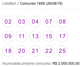 Lotofácil/Concurso 1858 (26/08/19)