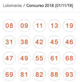 Lotomania/Concurso 2018 (01/11/19)